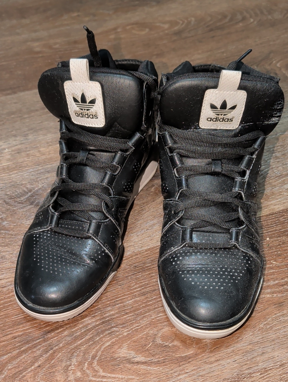 adidas Black High-Top Sneakers with White Tongue Tabs